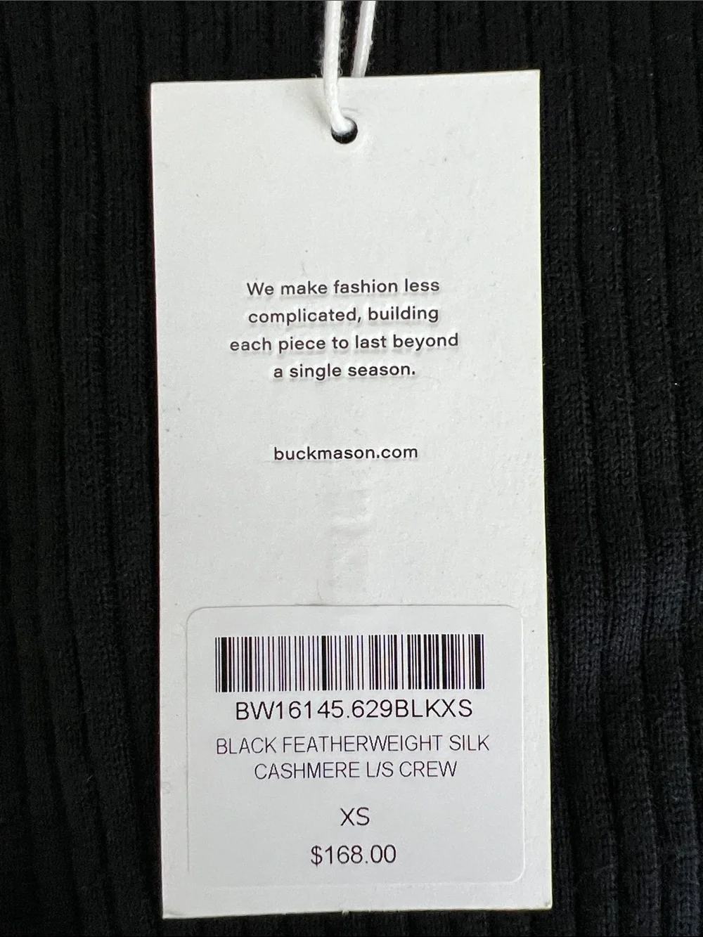 New Buck Mason Black  Featherweight Silk Cashmere L/S Crew Sweater Size XS